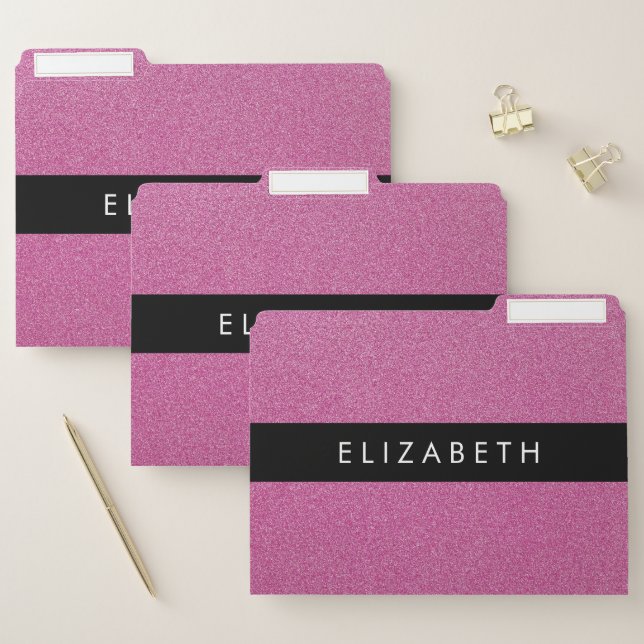 Pink Glitter, Glitter Background, Your Name File Folder (Set)