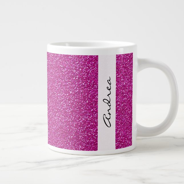 Pink Glitter, Glitter Background, Your Name Giant Coffee Mug (Right)