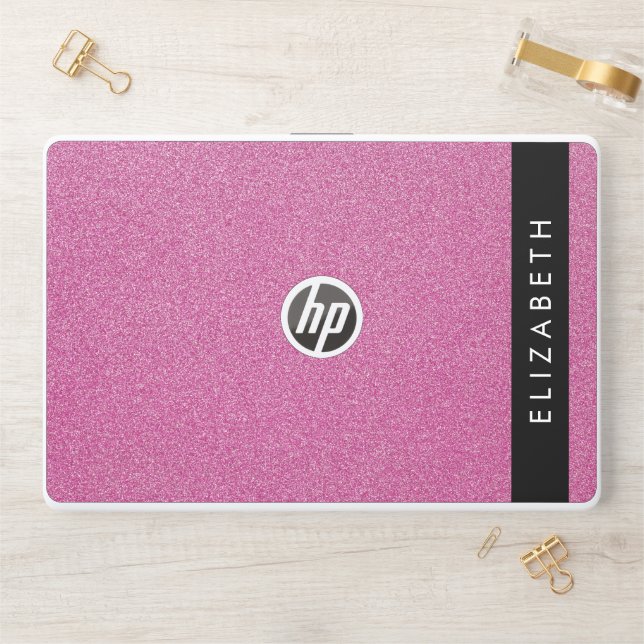 Pink Glitter, Glitter Background, Your Name HP Laptop Skin (Desk)