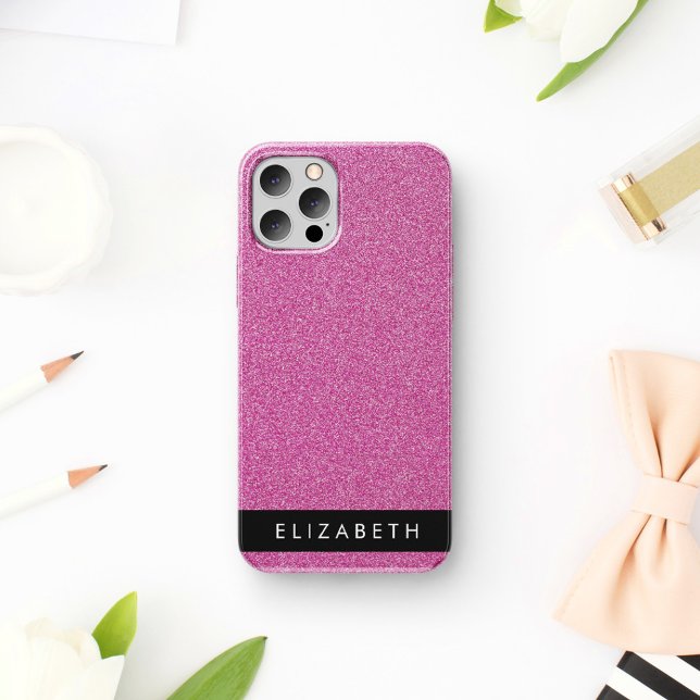 Pink Glitter, Glitter Background, Your Name iPhone Case (Creator Uploaded)