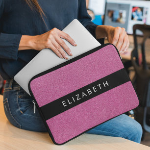 Pink Glitter, Glitter Background, Your Name Laptop Sleeve