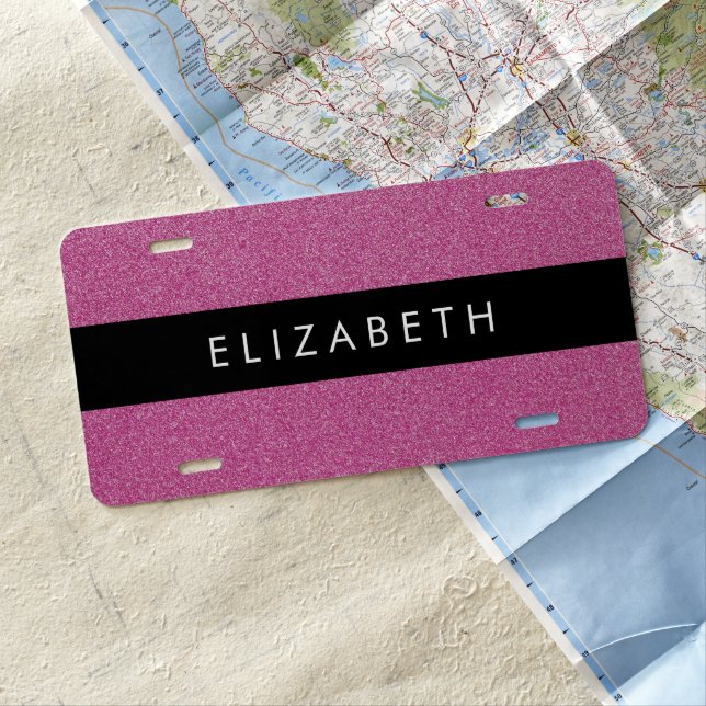 Pink Glitter, Glitter Background, Your Name License Plate (In Situ)