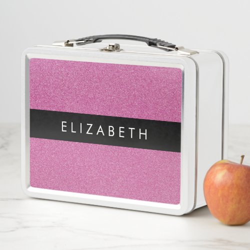 Pink Glitter Glitter Background Your Name Metal Lunch Box