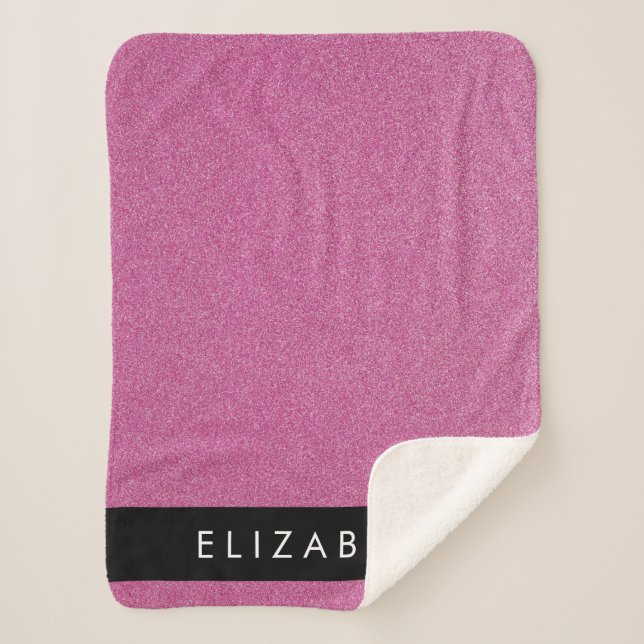Pink Glitter, Glitter Background, Your Name Sherpa Blanket (Front)