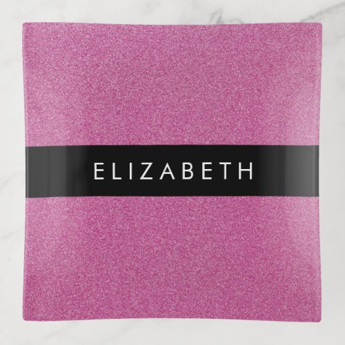 Pink Glitter Glitter Background Your Name Trinket Tray