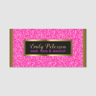 Pink Glitter Gold Accents Name Tag