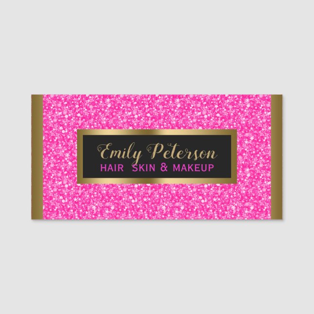 Pink Glitter Gold Accents Name Tag (Front)
