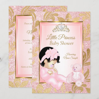 Pink Glitter Gold Baby Shower Bear Invitation