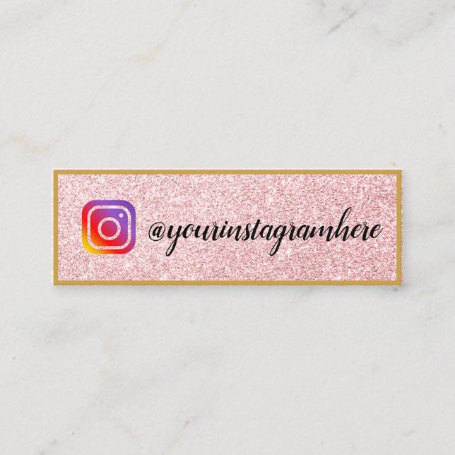 Pink Glitter Gold Black Social Media Mini Business Card (Front)