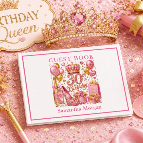 Pink Glitter Gold Confetti 30th Birthday Guest Boo Book