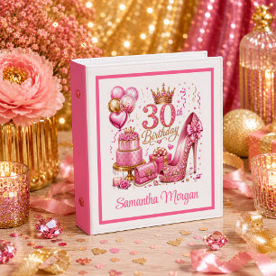 Pink Glitter Gold Confetti Chic 30th Birthday Ring 3 Ring Binder