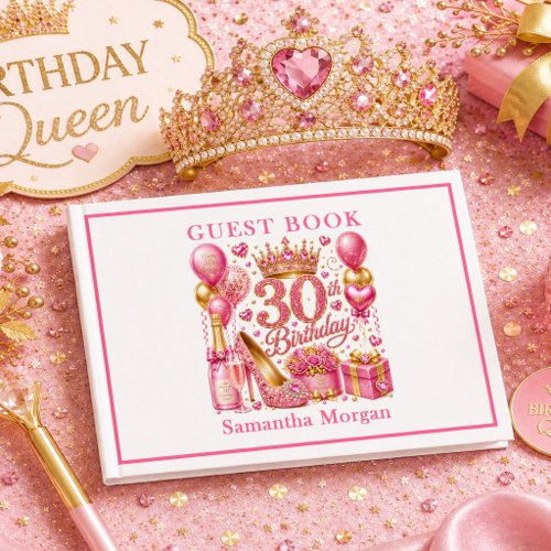 Pink Glitter Gold Confetti Thirty Guest Book