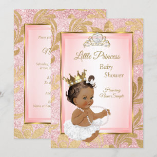 Pink Glitter Gold Princess Baby Shower Ethnic Invitation