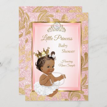 Pink Glitter Gold Princess Baby Shower Ethnic Invitation by VintageBabyShop at Zazzle