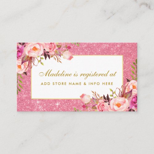 Pink Glitter Gold Shower Registry Insert Card