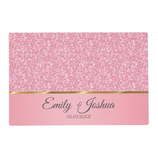 Pink Glitter Gold Stripe Paper Placemat (Front)