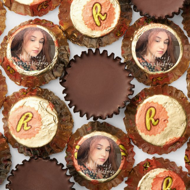 Pink Glitter Gold Sweet Sixteen Personalized Photo Reese's Peanut Butter Cups (Assorted)