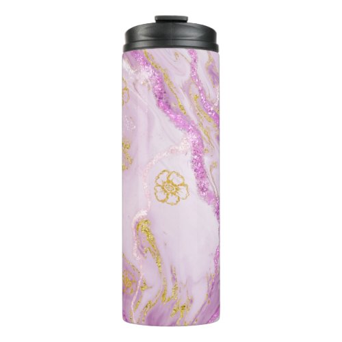  Pink Glitter Gold Veins Marble Thermal Tumbler