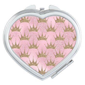 Pink Glitter Golden Crown Compact Mirror by gogaonzazzle at Zazzle