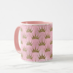 Pink Glitter Golden Crown Mug