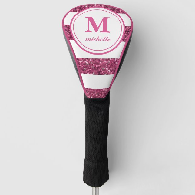 Pink Glitter | Golf | personalized NAME monogram Golf Head Cover (Front)