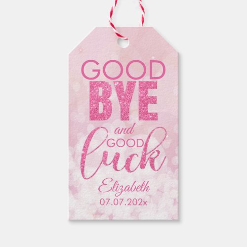 Pink Glitter Goodbye And Good Luck Gift Tags