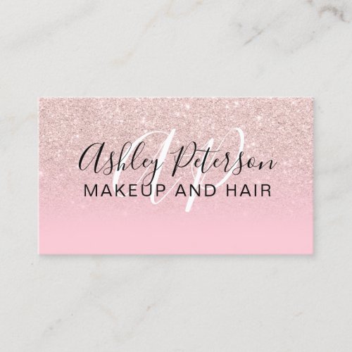 Pink glitter gradient candy monogram makeup hair business card