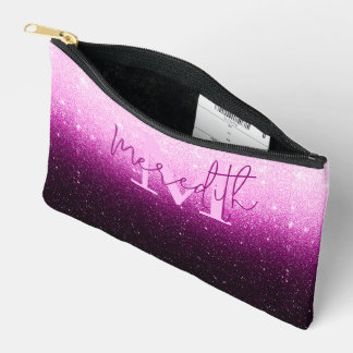Pink glitter gradient personalized accessory pouch