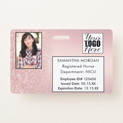 Pink Glitter Gradient Photo Logo Employee ID Badge