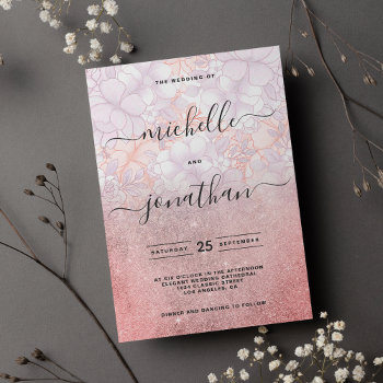 Pink Glitter Gradient Watercolor Floral Wedding Invitation by kicksdesign at Zazzle
