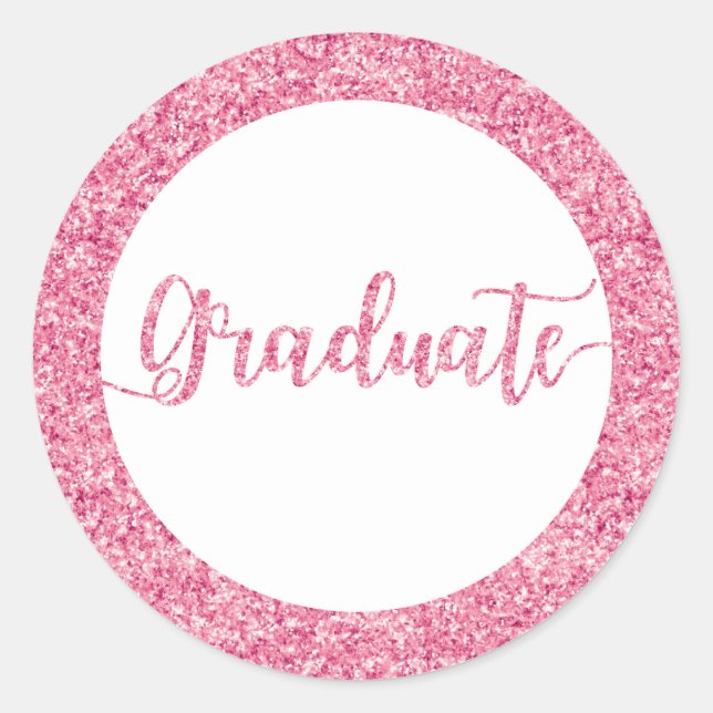 Pink Glitter Graduate Graduation Announcement Classic Round Sticker (Front)