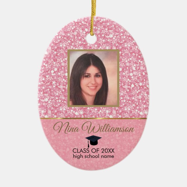 Pink Glitter-Graduation Ceramic Ornament (Front)