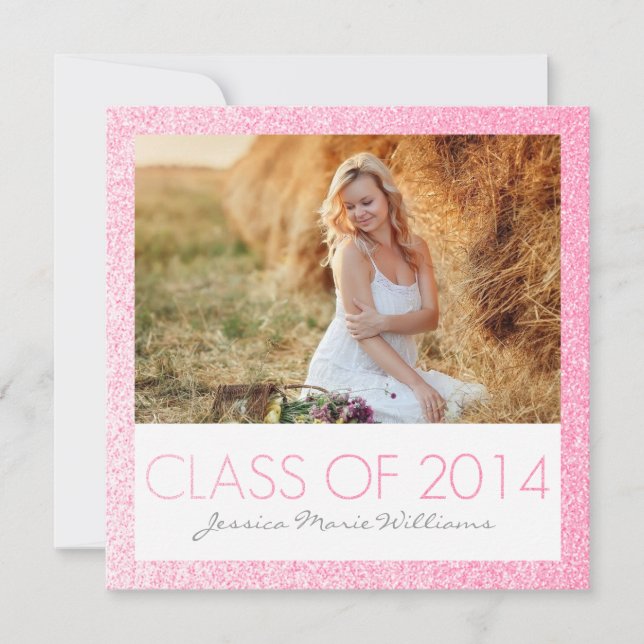 Pink Glitter Graduation Party Invitations (Front)