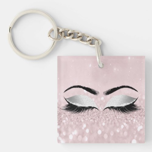 Pink Glitter Gray Girly Makeup Lashes Name Eyes Keychain