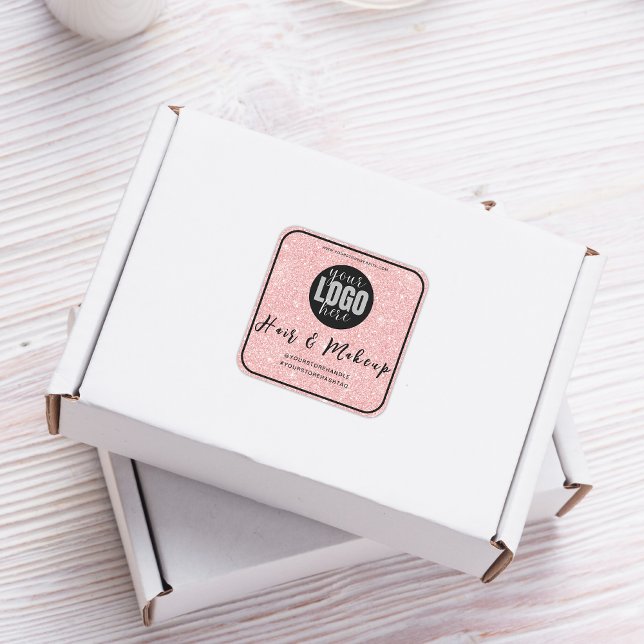 Pink glitter Hair Makeup Logo for business brand Square Sticker (Creator Uploaded)