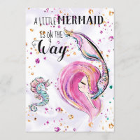 ~ Pink Glitter Hair Mermaid Baby Shower Invitation