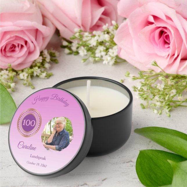Pink Glitter Happy 100th Birthday, Photo Mini Candle Favors (Insitu (Wedding))