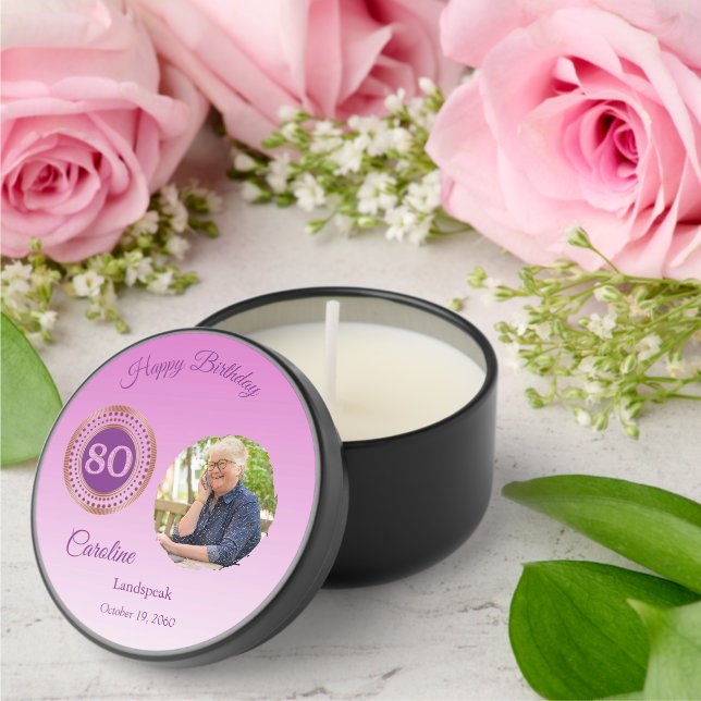 Pink Glitter Happy 80th Birthday, Photo Mini Candle Favors (Insitu (Wedding))