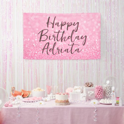 Pink Glitter Happy Birthday Personalized Custom Banner