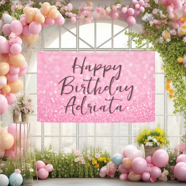 Pink Glitter Happy Birthday Personalized Custom Banner (Creator Uploaded)