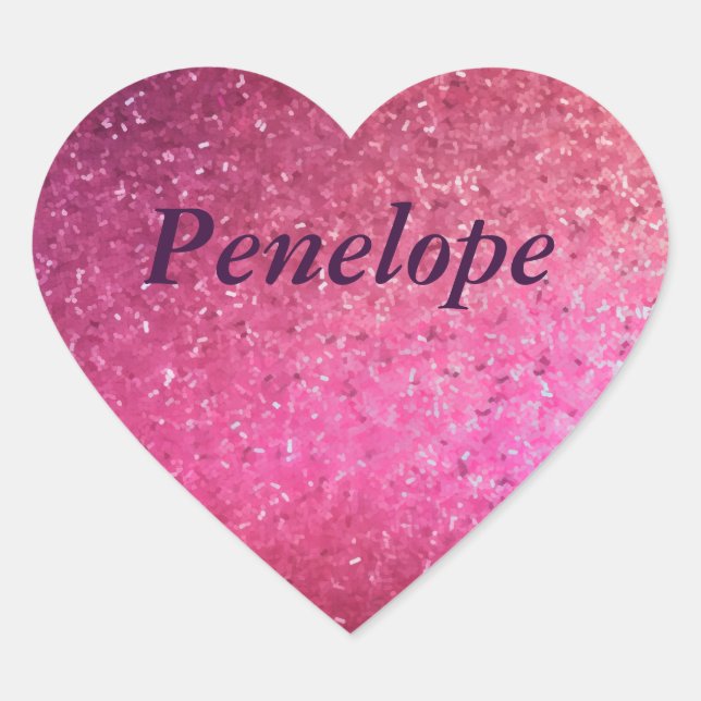 Pink Glitter Heart Girls Name Sticker (Front)
