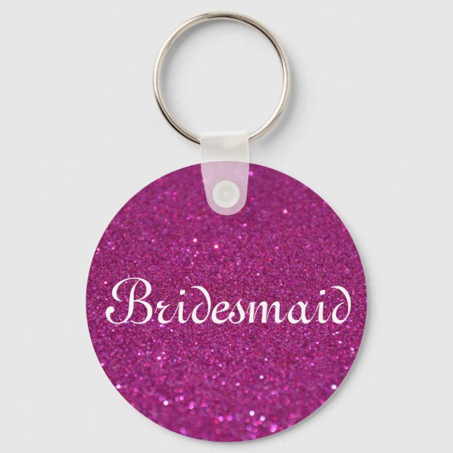Pink Glitter Heart Personalized Bridesmaid Keychai Keychain (Front)