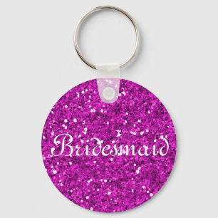 Pink Glitter Heart Personalized Bridesmaid Keychain