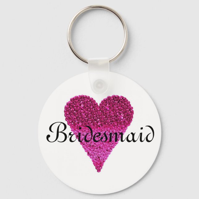 Pink Glitter Heart Personalized Bridesmaid Keychain (Front)