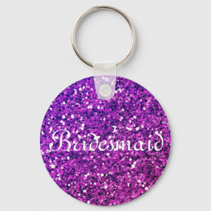 Pink Glitter Heart Personalized Bridesmaid Keychain