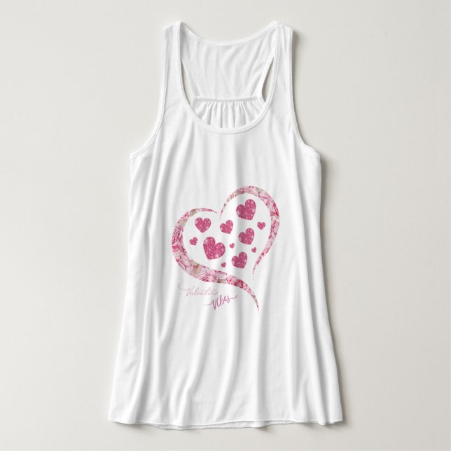 Pink Glitter Heart Romantic Happy Valentine's Day  Tank Top (Design Front)