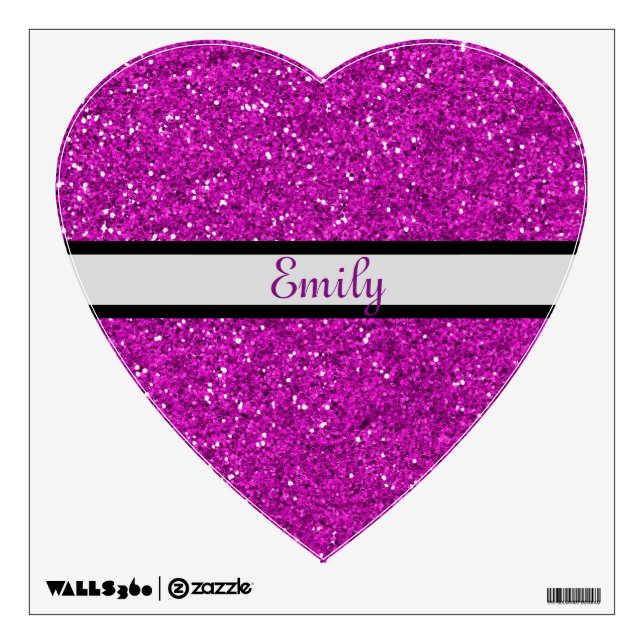 Pink Glitter Heart Shape Personalized Wall Decal (Front)