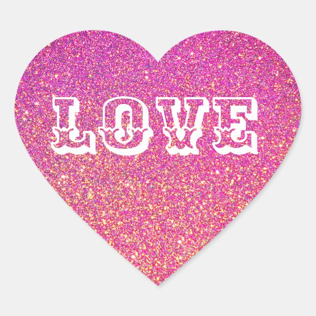 Pink Glitter Heart Shaped Love Heart Sticker (Front)