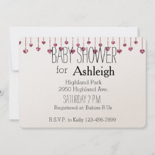 Pink Glitter Hearts baby shower Invitation