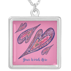 Pink Glitter Hearts Custom Pendant Charm Necklace